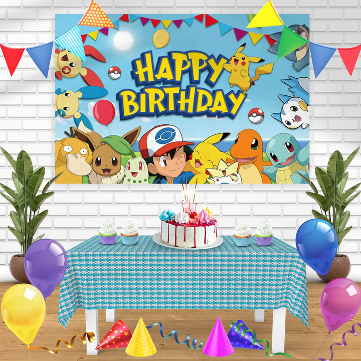 Pokemon Anime Cards Ash Pikachu Bn Birthday Banner Personalized Party Backdrop Decoration