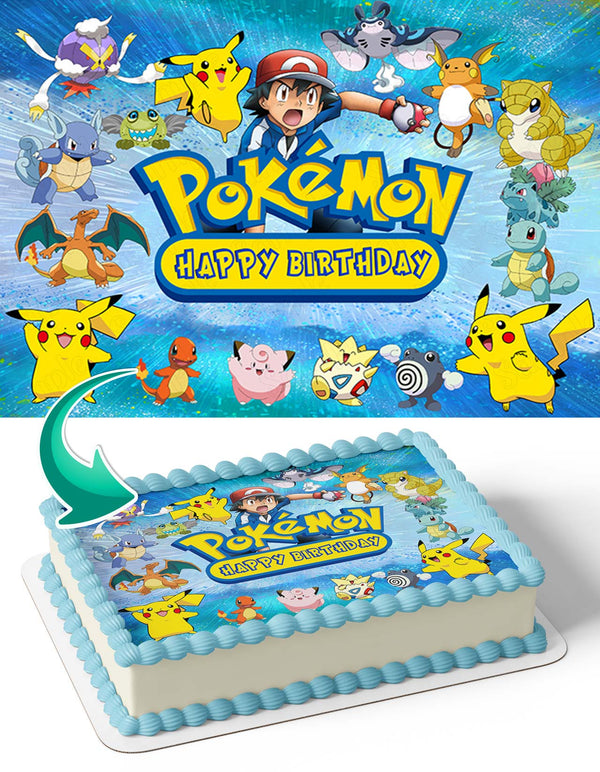 Pokemon Ash Pikachu Kids Cartoon Edible Cake Toppers