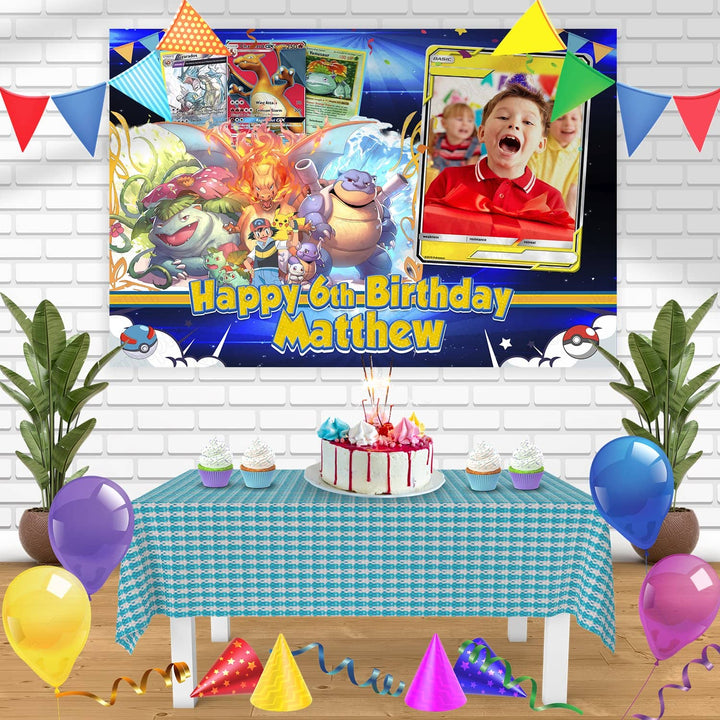 Pokemon Cards Frame Birthday Banner Personalized Party Backdrop Decoration