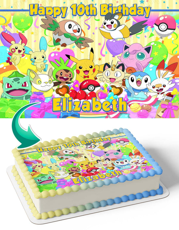 Pokemon Party Celebration Background Edible Cake Toppers