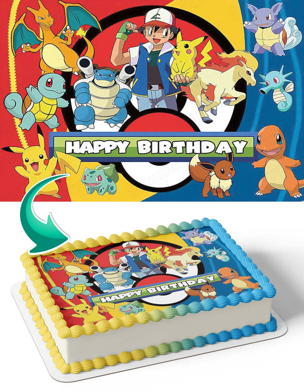 Pokemon Pokeball Anime Cards Edible Cake Toppers