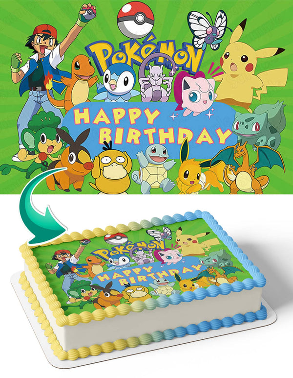 Pokemon Pokeball Anime Cards GB Edible Cake Toppers