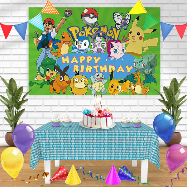 Pokemon Pokeball Anime Cards GB Bn Birthday Banner Personalized Party Backdrop Decoration