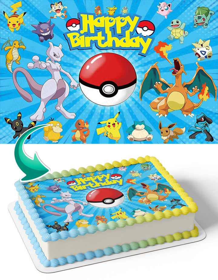 Pokemon Pokeball Anime Cards YB Edible Cake Toppers