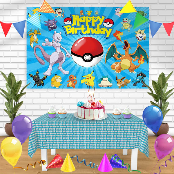 Pokemon Pokeball Anime Cards YB Bn Birthday Banner Personalized Party Backdrop Decoration