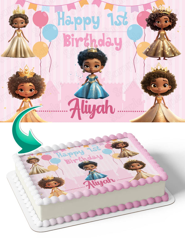 Princess Black Afro American Cute Girls Edible Cake Toppers