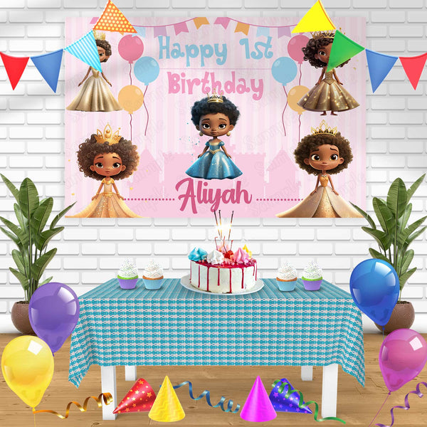 Princess Black Afro American Cute Girls Bn Birthday Banner Personalized Party Backdrop Decoration