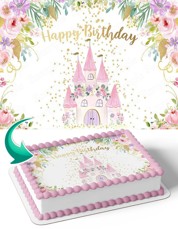 Princess Castle Flowers Girl Edible Cake Toppers