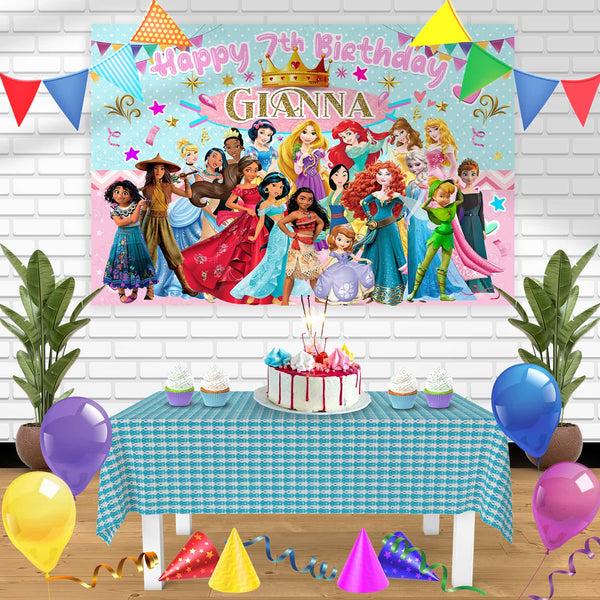 Princess Disney Girls Pink Beauty Cute Birthday Banner Personalized Party Backdrop Decoration