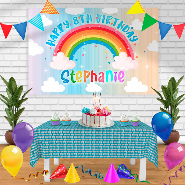 Rainbow Birthday Banner Personalized Party Backdrop Decoration