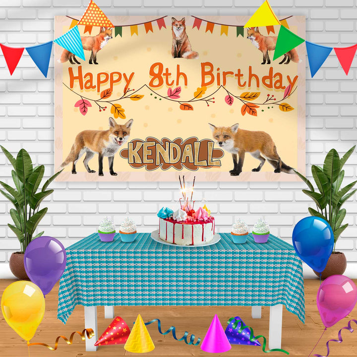 Red Fox Birthday Banner Personalized Party Backdrop Decoration