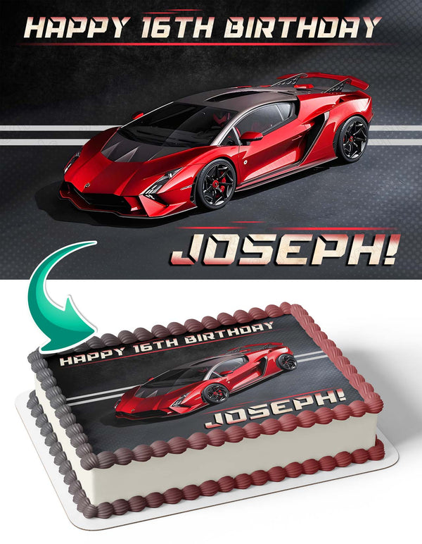 Red Lamborghini Aventador Edible Cake Toppers