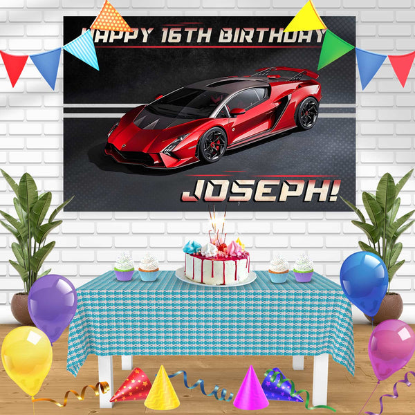 Red Lamborghini Aventador Bn Birthday Banner Personalized Party Backdrop Decoration