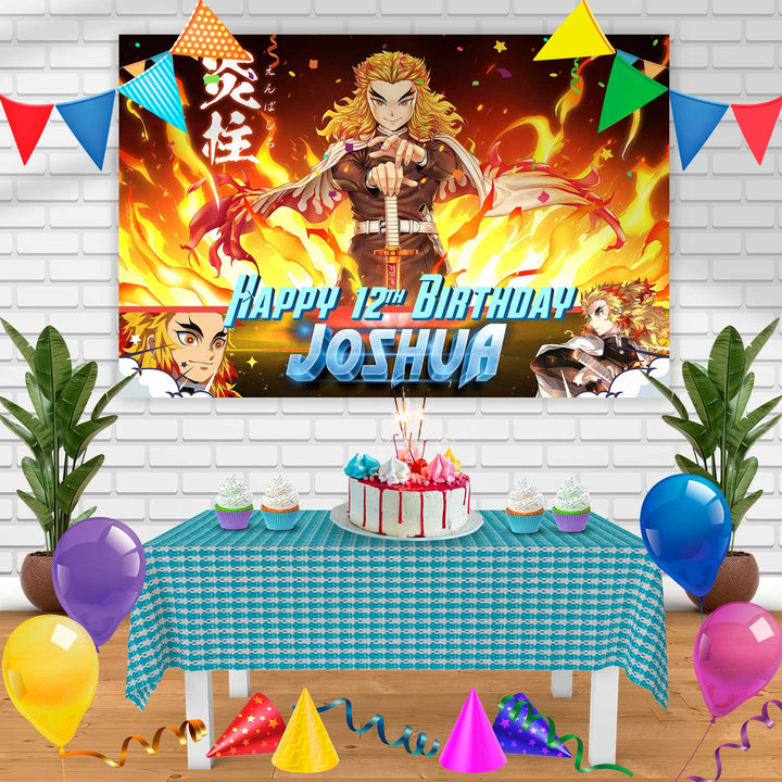 Rengoku Kyojura Demon Slayer Birthday Banner Personalized Party Backdrop Decoration