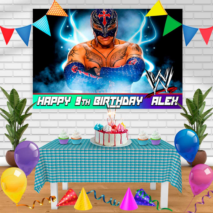 Rey Mysterio WWE Birthday Banner Personalized Party Backdrop Decoration