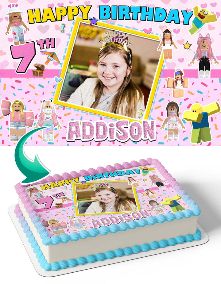 Robox Girls Photo Frame Edible Cake Topper Image