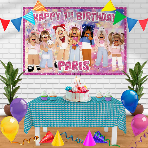 Roblox Girl Pink 2B Birthday Banner Personalized Party Backdrop Decoration