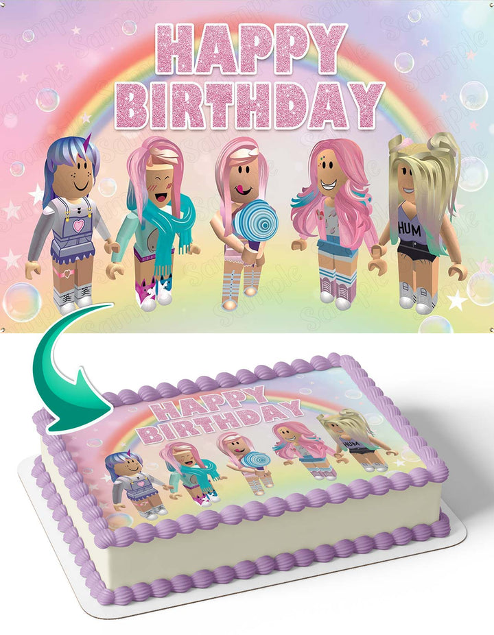 Roblox Rainbow Pink Glitter Girl Edible Cake Toppers