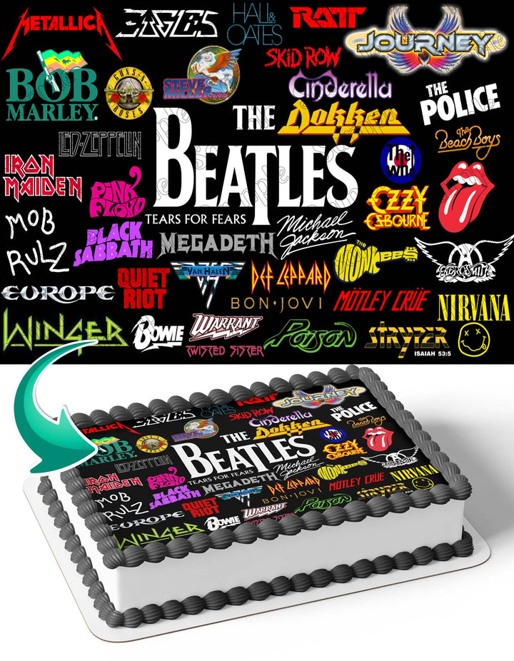 Rock Bands Metalica Beatles Nirvana Police Bob Marley Poison Journey Edible Cake Toppers