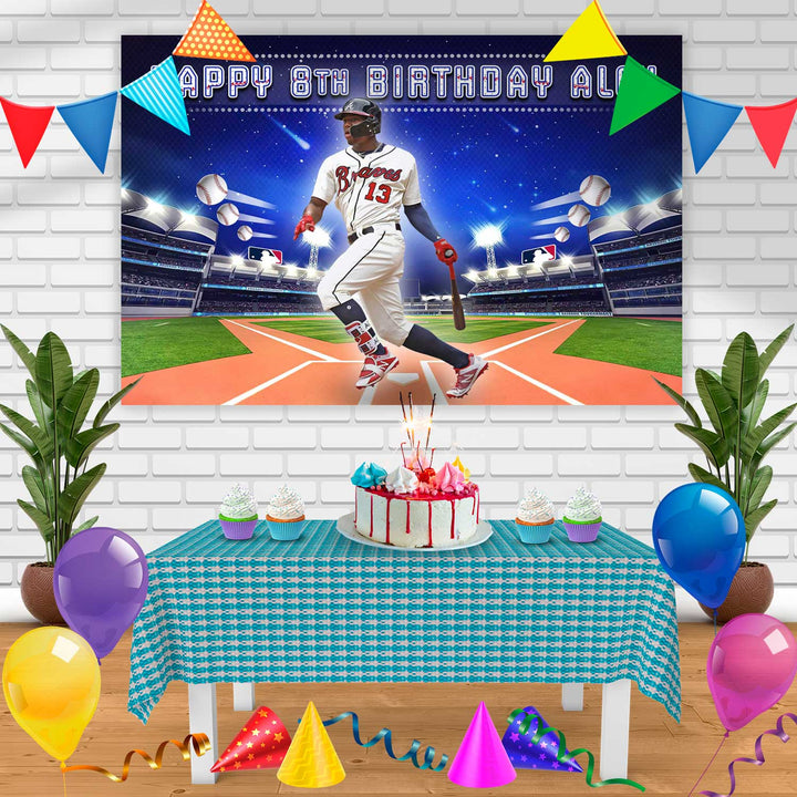 Ronald Acuna Jr Braves Birthday Banner Personalized Party Backdrop Decoration