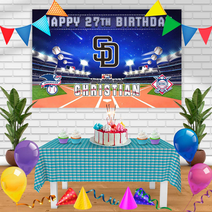 San Diego Padres Birthday Banner Personalized Party Backdrop Decoration