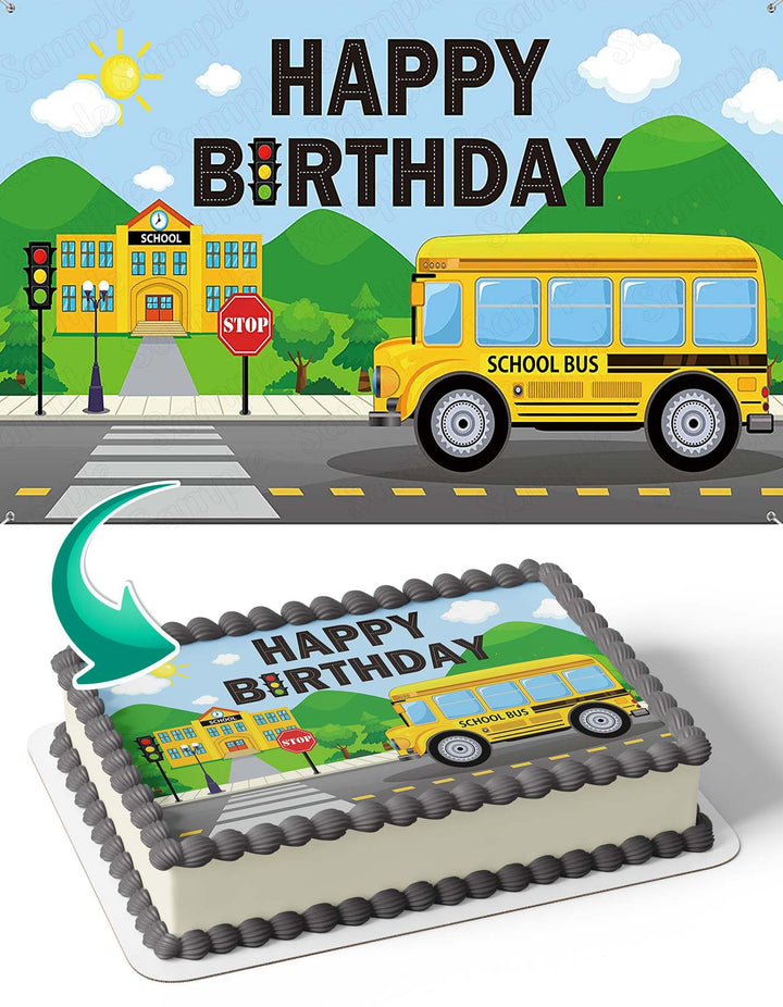 School Bus Back To School Edible Cake Toppers