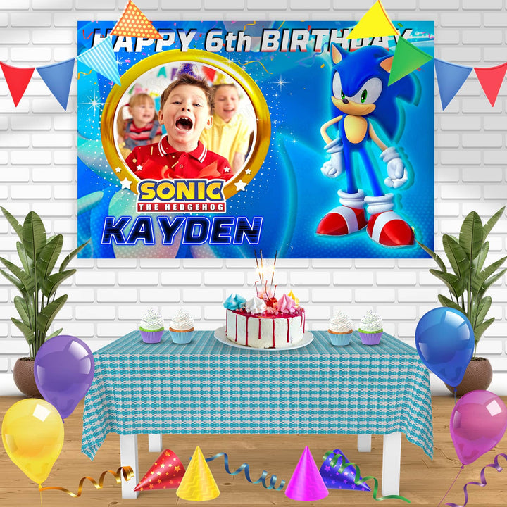 Sonic Frame Birthday Banner Personalized Party Backdrop Decoration