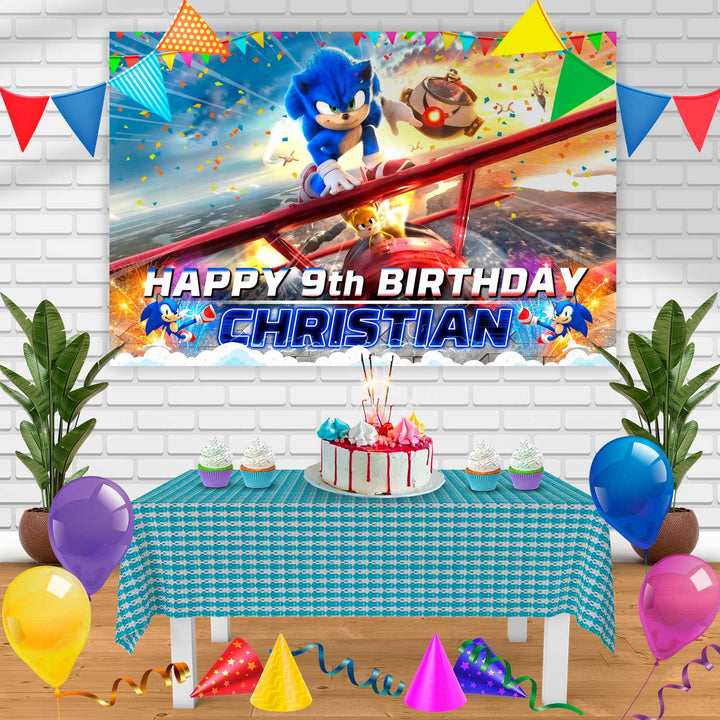 Sonic The Hedgehog Pk Birthday Banner Personalized Party Backdrop Decoration