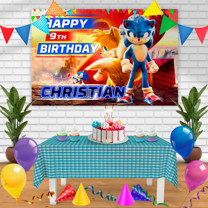 Sonic The Hedgehog Rt Birthday Banner Personalized Party Backdrop Decoration