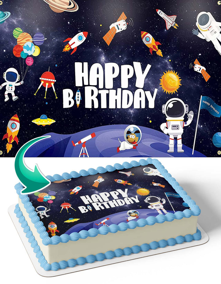Space Galaxy Universe Astronaut Kids Edible Cake Toppers