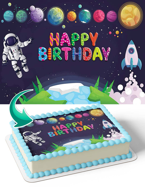 Space Galaxy Universe Astronaut Planets Kids Edible Cake Toppers