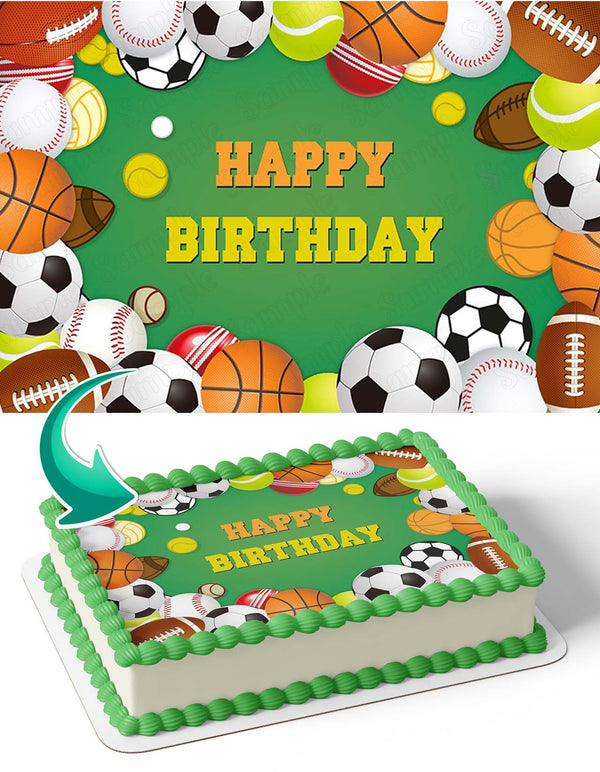 Sports Baseball Football Basketball Fan Edible Cake Toppers