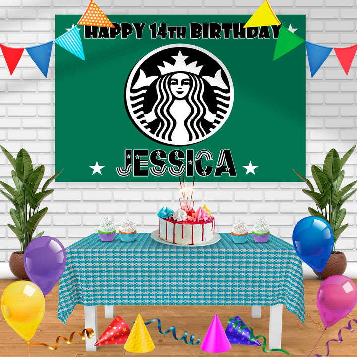 starbucks 3 Birthday Banner Personalized Party Backdrop Decoration