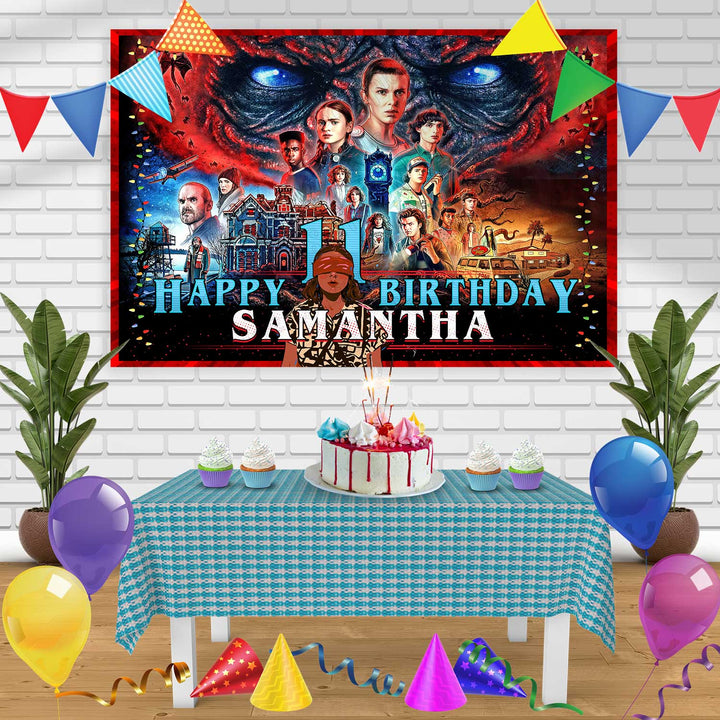 Stranger Things Season 4 11 Birthday Banner Personalized Party Backdrop Decoration