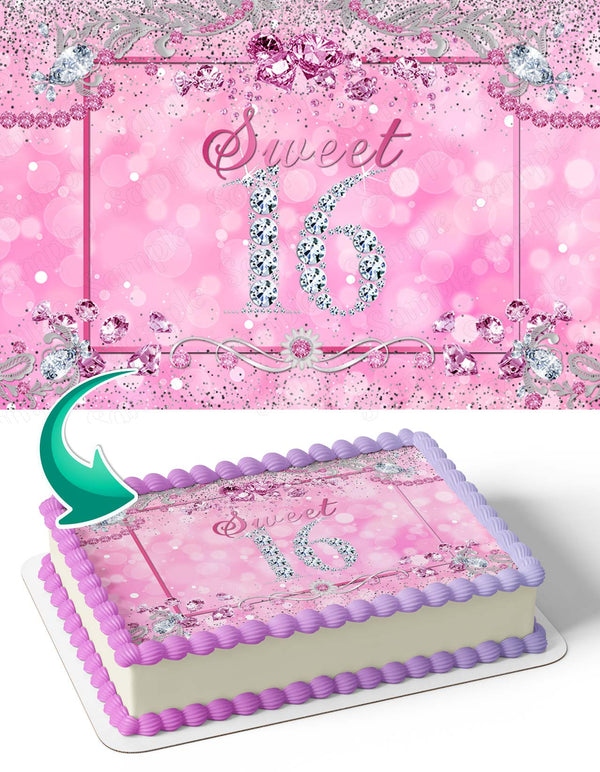 Sweet 16 Pink PartySW16 Edible Cake Toppers