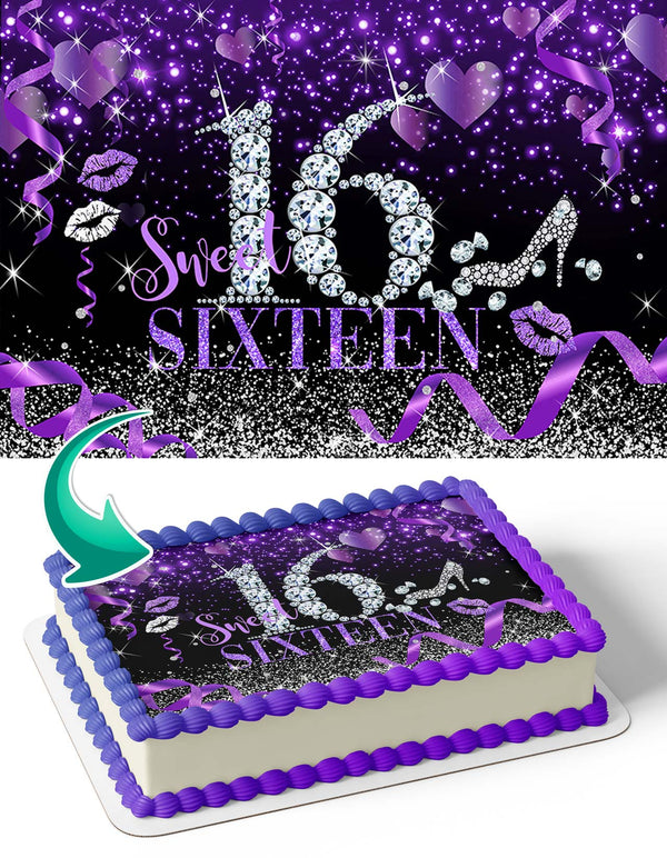 Sweet 16 Purple PartySP16 Edible Cake Toppers