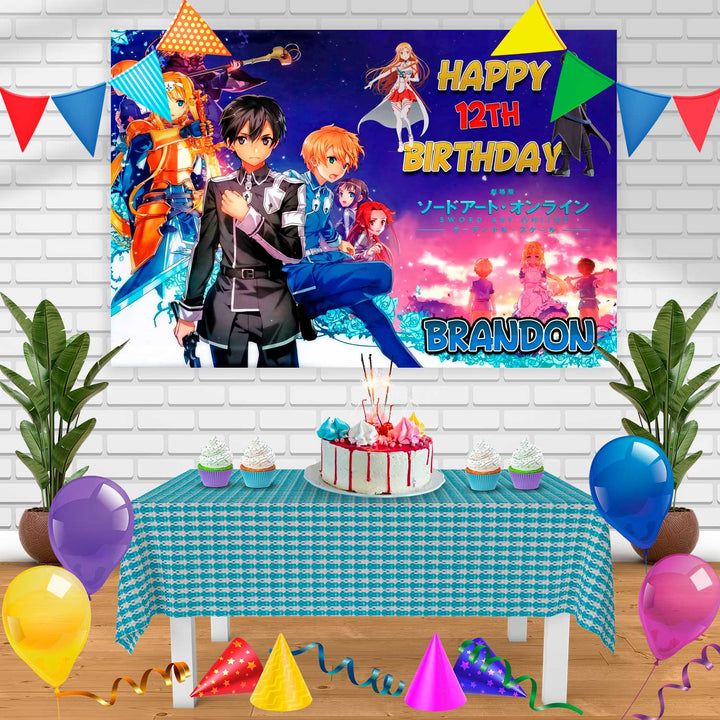 Sword art Online Birthday Banner Personalized Party Backdrop Decoration