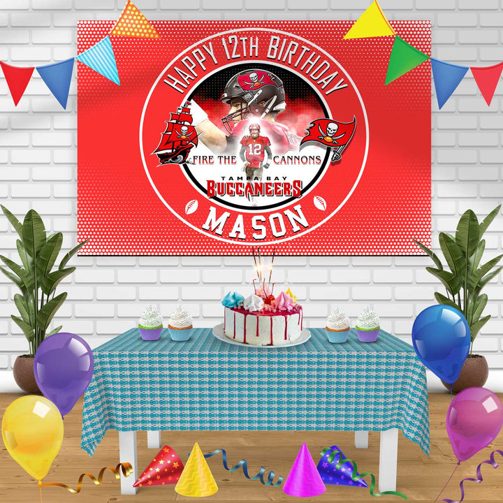 Tampa Bay Buccaneers Tom Brady 1 Birthday Banner Personalized Party Backdrop Decoration