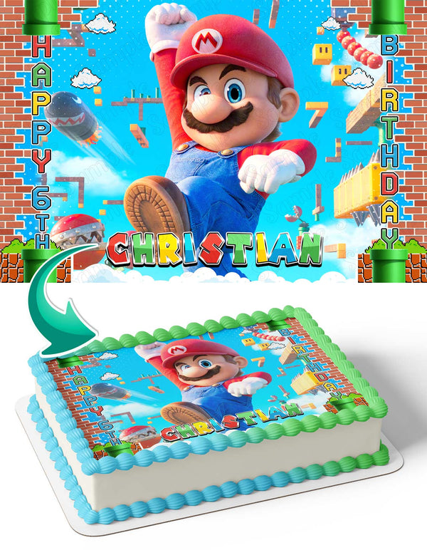 The Super Mario Bros Movie 2023 Mario Blue Edible Cake Toppers