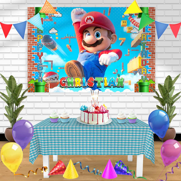 The Super Mario Bros Movie 2023 Mario Blue Birthday Banner Personalized Party Backdrop Decoration