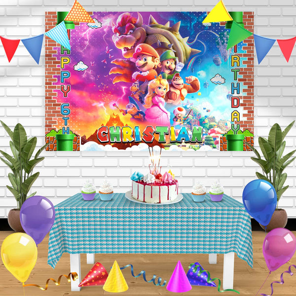 The Super Mario Bros Movie 2023 Princess Peach Birthday Banner Personalized Party Backdrop Decoration