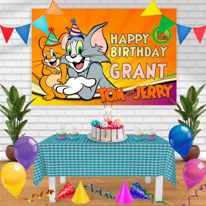 Tom and Jerry Birthday Banner Personalized Party Backdrop Decoration