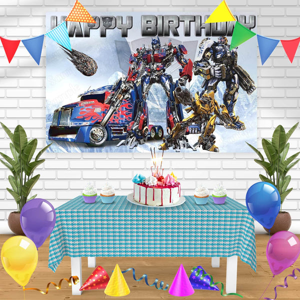 Transformers Optimus Prime Bumblebee WB Bn Birthday Banner Personalized Party Backdrop Decoration