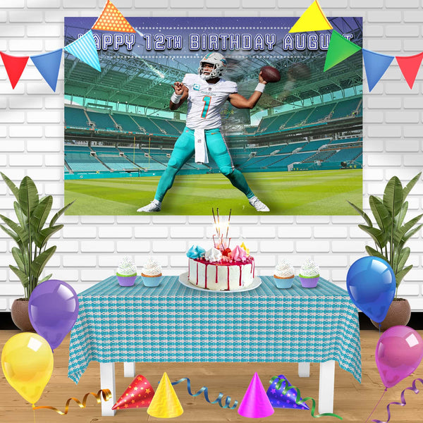 Tua Tagovailoa Miami Dolphins Birthday Banner Personalized Party Backdrop Decoration