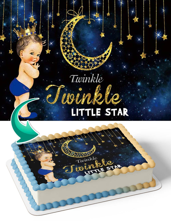 Twinkle Twinkle Little Star Baby Boy Gold Moon Edible Cake Toppers