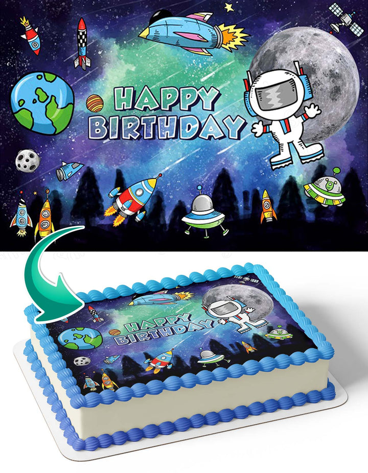 Universe Planet Spaceship Space StationSPU Edible Cake Toppers