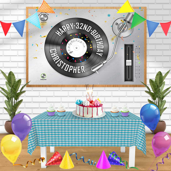 Vinyl Record Turntable Music Bn Birthday Banner Personalized Party Backdrop Decoration