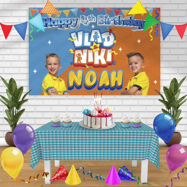 Vlad and Niki Youtuber Kids Birthday Banner Personalized Party Backdrop Decoration
