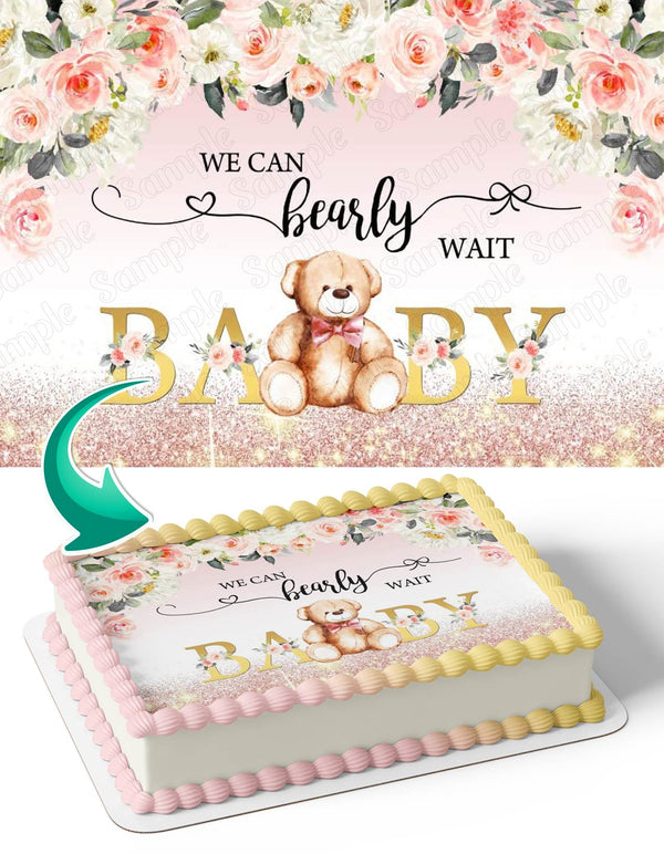 We Can Bearly Wait Baby Girl Edible Cake Toppers