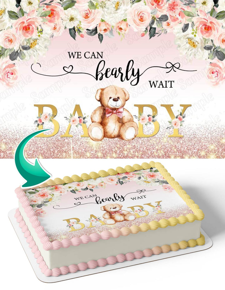 We Can Bearly Wait Baby Girl Edible Cake Toppers